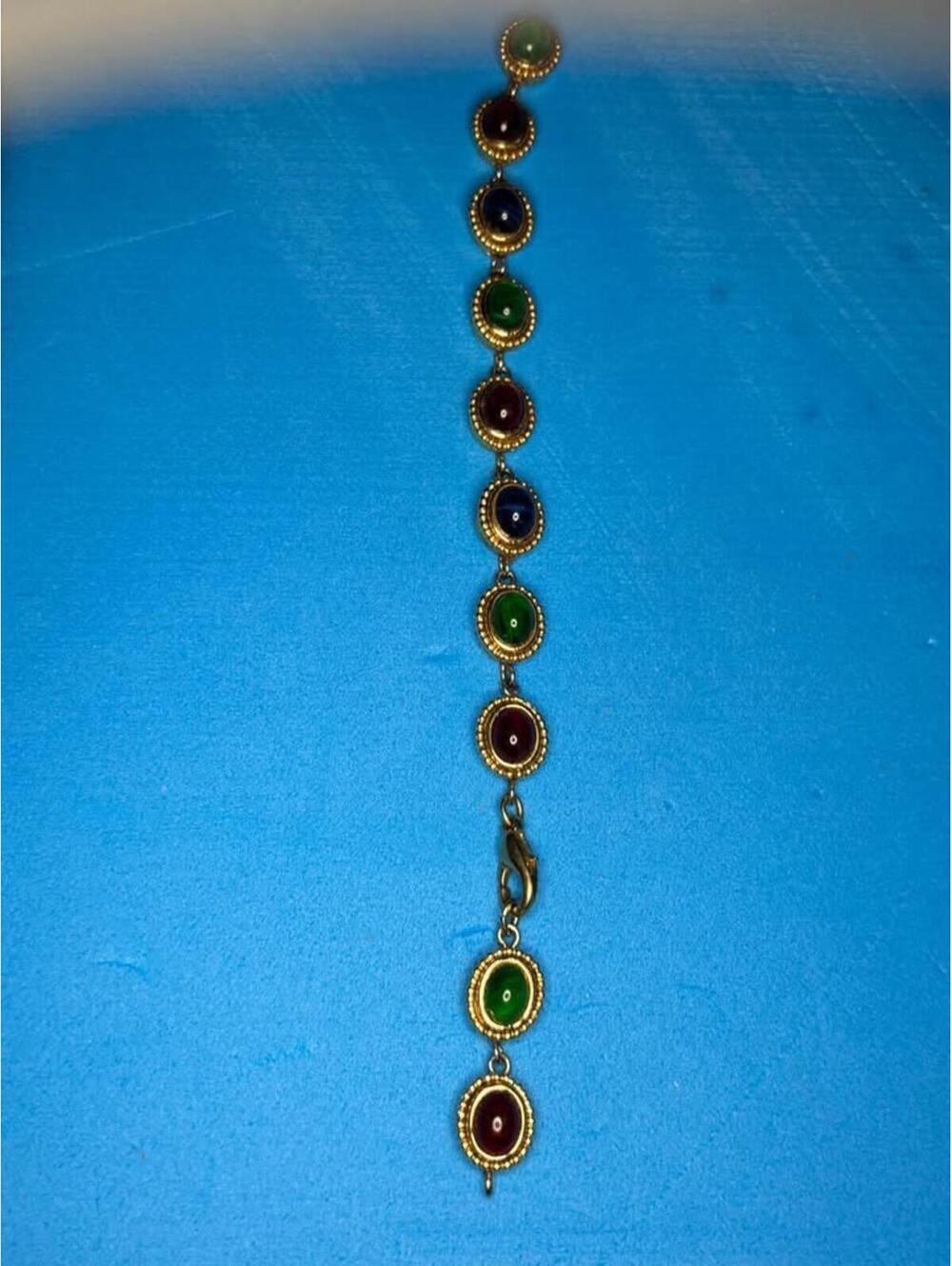 Gold Tone Multi-Color Cabochon Bracelet see pic needs repair
